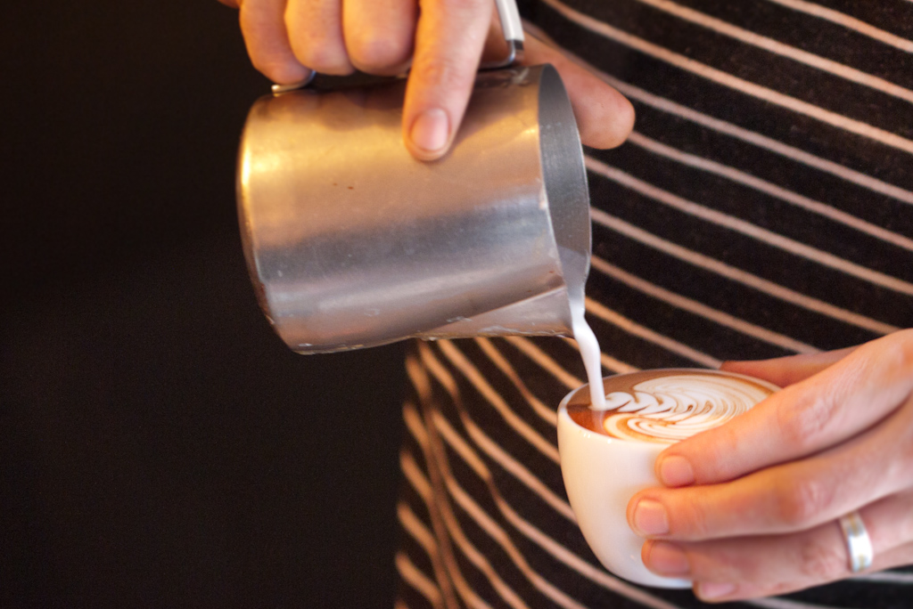 Latte art at Flat White in Berwick Street 