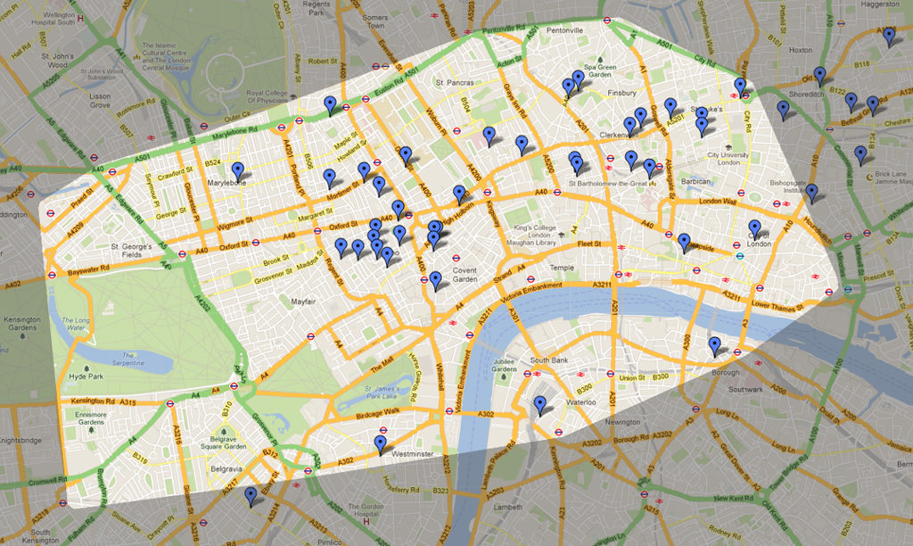 London Coffee Map Zone 1 Peter J Thomson